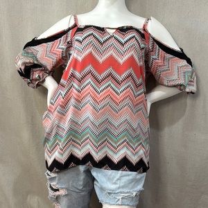 Urban collection peach  teal and  Black Graphic 3/4 Sleeve Blouse 2xl